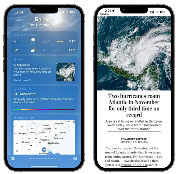 长春苹果14维修分享iPhone 14手机如何看天气时顺带看新闻 